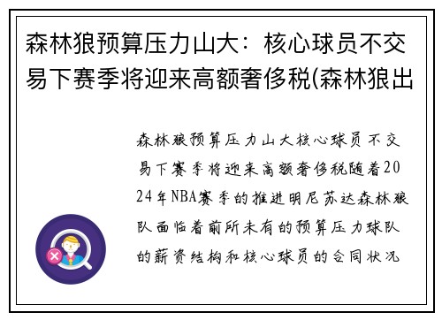 森林狼预算压力山大：核心球员不交易下赛季将迎来高额奢侈税(森林狼出售球队)