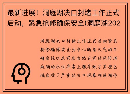 最新进展！洞庭湖决口封堵工作正式启动，紧急抢修确保安全(洞庭湖2021年治理最新消息)