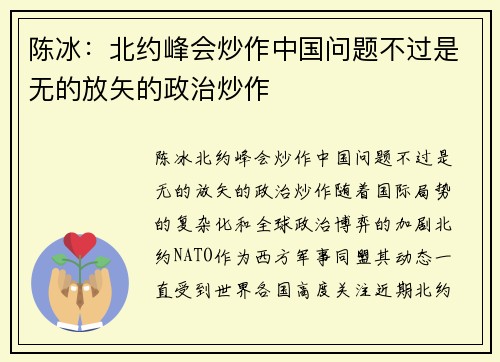 陈冰：北约峰会炒作中国问题不过是无的放矢的政治炒作