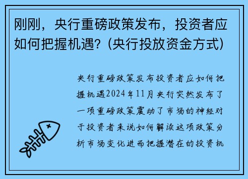 刚刚，央行重磅政策发布，投资者应如何把握机遇？(央行投放资金方式)