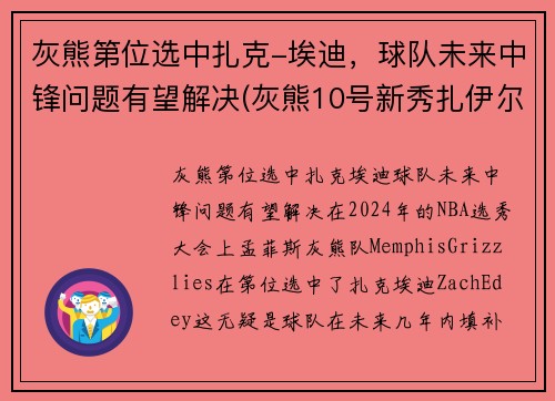 灰熊第位选中扎克-埃迪，球队未来中锋问题有望解决(灰熊10号新秀扎伊尔威廉姆斯)